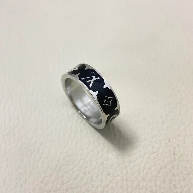 Louis Vuitton Monogram Enamel Ring White and Black Wide-Band Rings 5