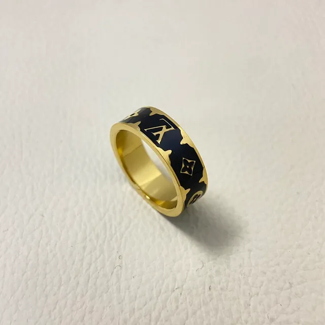 Louis Vuitton Monogram Enamel Ring White and Black Wide-Band Rings 6