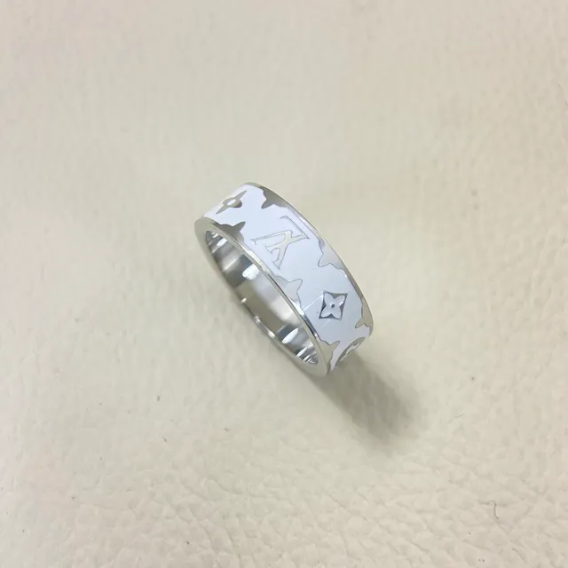Louis Vuitton Monogram Enamel Ring White and Black Wide-Band Rings 7