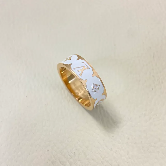 Louis Vuitton Monogram Enamel Ring White and Black Wide-Band Rings 8