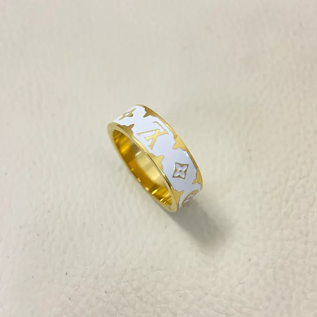 Louis Vuitton Monogram Enamel Ring White and Black Wide-Band Rings 9