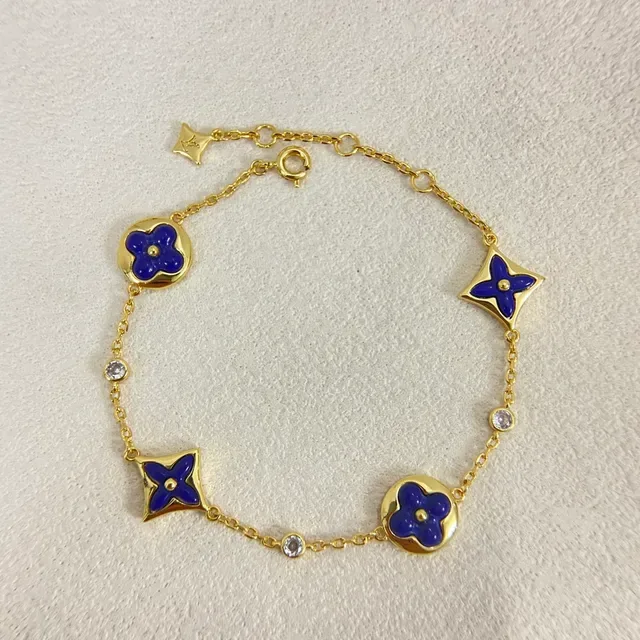 路易威登 Monogram Flower 蓝金搪瓷 Floral Charms 四叶草和圆形图案 手链 3