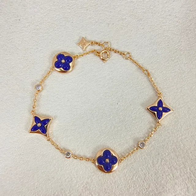 路易威登 Monogram Flower 蓝金搪瓷 Floral Charms 四叶草和圆形图案 手链 5