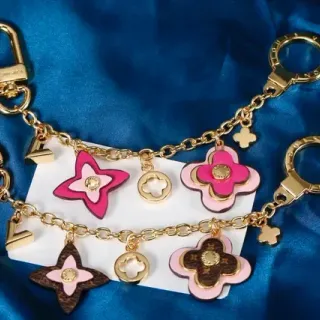 Louis Vuitton Monogram Flower Charm Chain Gold Pink Brown Jewelry