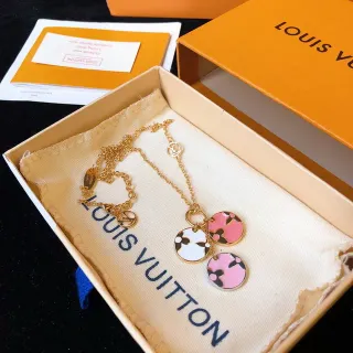 Louis Vuitton Monogram ফুল ডিস্ক নেকলেস সোনা গোলাপি সাদা কালো নেকলেস