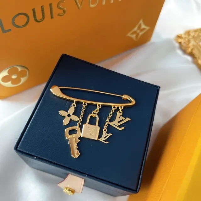 Louis Vuitton Monogram Icons Gold-Tone Safety Pin Brooch 4