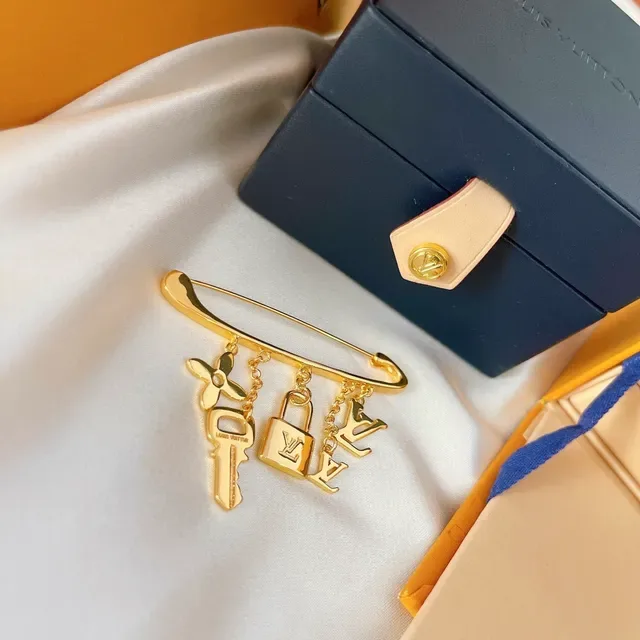 Louis Vuitton Monogram Icons Gold-Tone Safety Pin Brooch 8