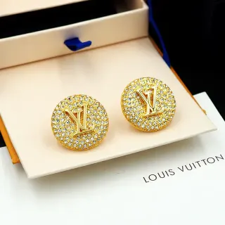 Louis Vuitton Monogram مجوهرات ذهبي شفاف دائري Pavé-Crystal أقراط