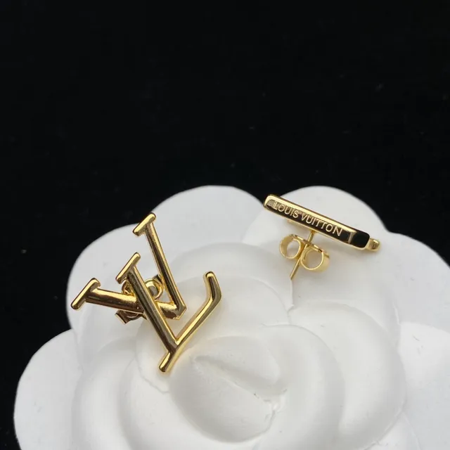Louis Vuitton Monogram LV Gold-Tone Stud Earrings 2