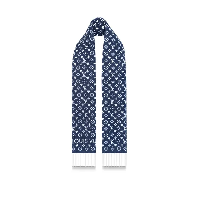 Louis Vuitton Monogram Navy Beige ডাবল-ফেসড স্কার্ফ 3