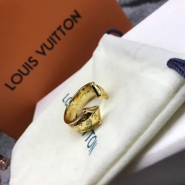 Louis Vuitton Monogram Open Ring Gold White Ring 2