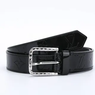 Louis Vuitton Monogram Patent Black Silver Leather Belt