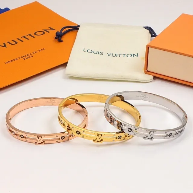 Louis Vuitton Monogram Star Bangle Gold Silver Hinged Bracelet 2