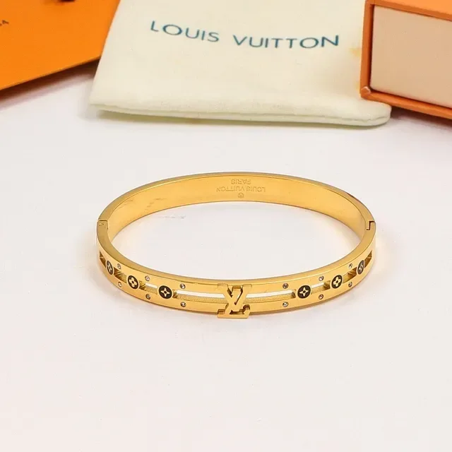 Louis Vuitton Monogram Star Bangle Gold Silver Hinged Bracelet 3
