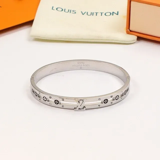 Louis Vuitton Monogram Star Bangle Gold Silver Hinged Bracelet 5