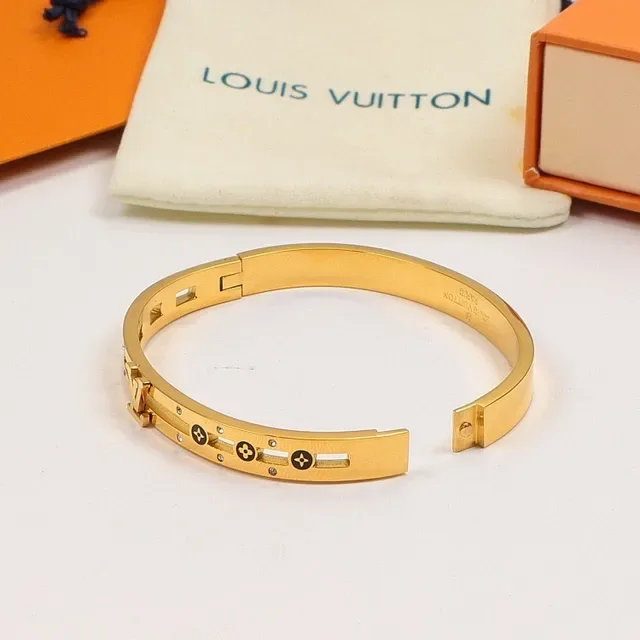 Louis Vuitton Monogram Star Bangle Gold Silver Hinged Bracelet 6