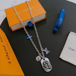 Louis Vuitton Colar Multi Charm Corrente Prata Azul