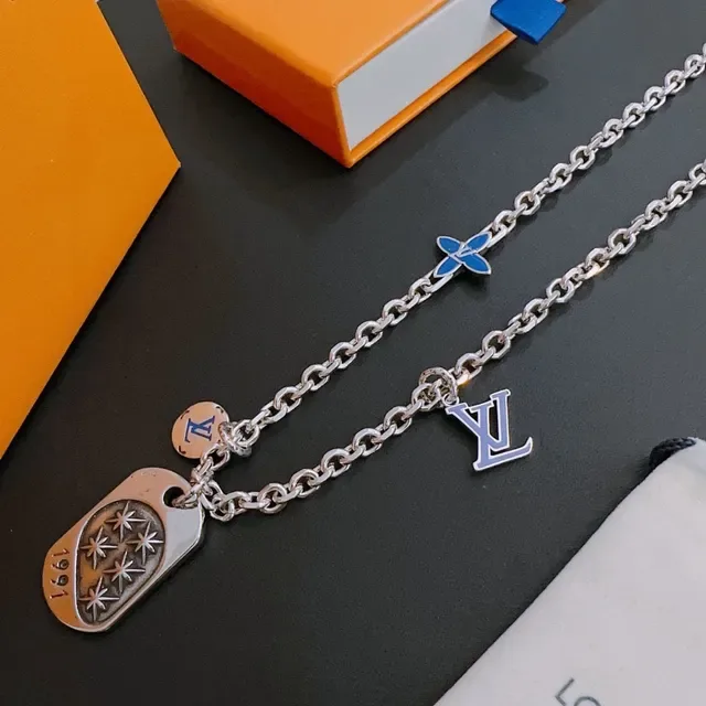 Louis Vuitton Multi Charm Silver Blue Chain Necklace 5