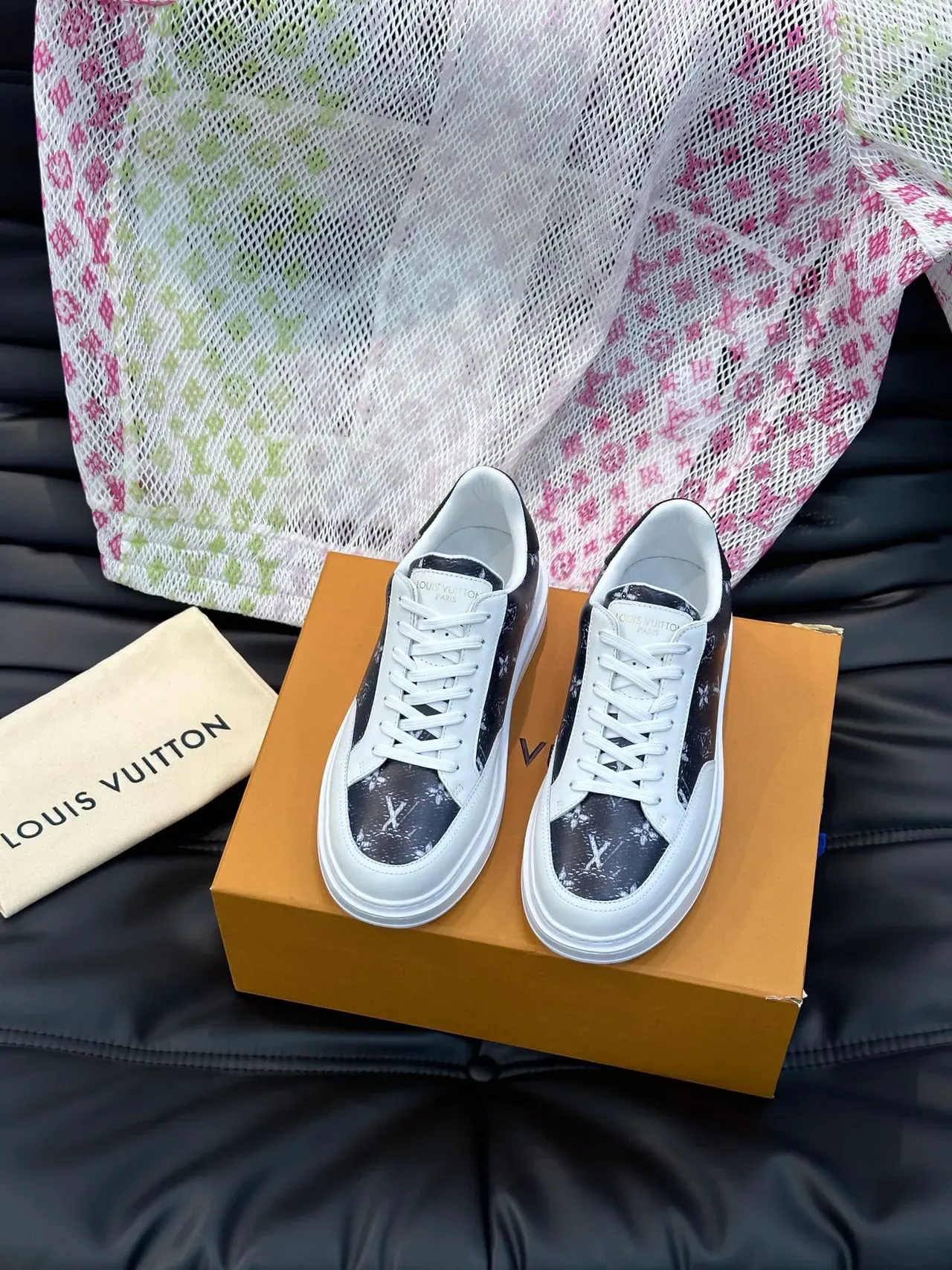 Louis Vuitton Navy White Monogram-Print Upper Leather Overlays Lifestyle Sneakers 5