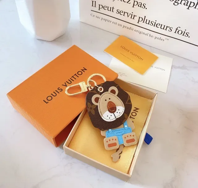 Louis Vuitton Bolso Naranja Marrón Monograma Lona Cuero Appliqué Cara de Oso 2