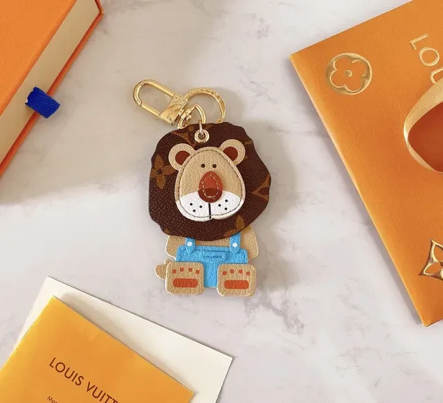 Louis Vuitton Bolso Naranja Marrón Monograma Lona Cuero Appliqué Cara de Oso 3