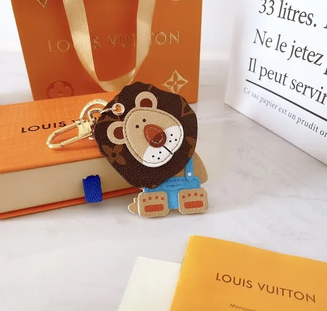 Louis Vuitton Bolso Naranja Marrón Monograma Lona Cuero Appliqué Cara de Oso 6