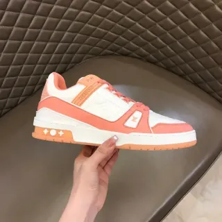 Louis Vuitton Zapatillas Lifestyle Naranja Blanco Capa Multi-Material Superior Monograma Emboss