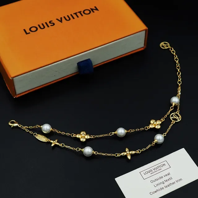 Louis Vuitton Pearl and Monogram Charm Gold-Tone Bracelet 4