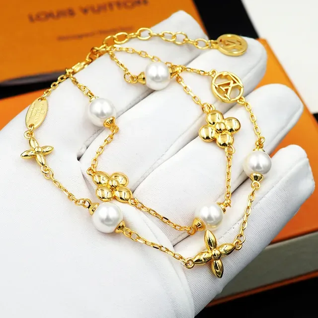 Louis Vuitton Pearl and Monogram Charm Gold-Tone Bracelet 8