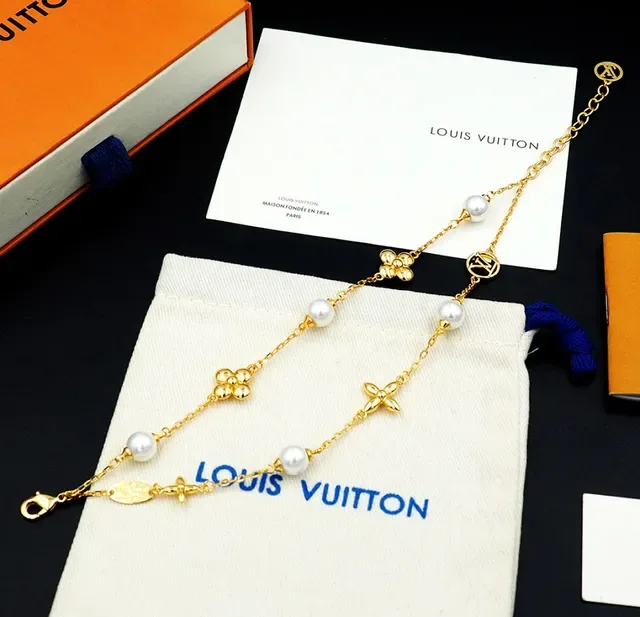 Louis Vuitton Pearl and Monogram Charm Gold-Tone Bracelet 9