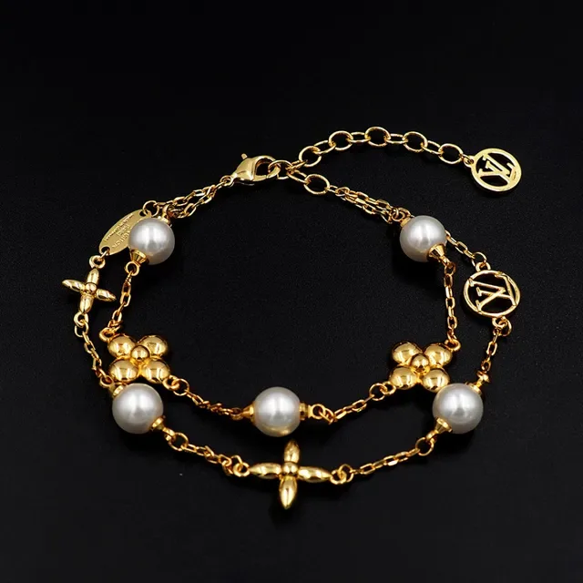 Louis Vuitton Pearl and Monogram Charm Gold-Tone Bracelet 11