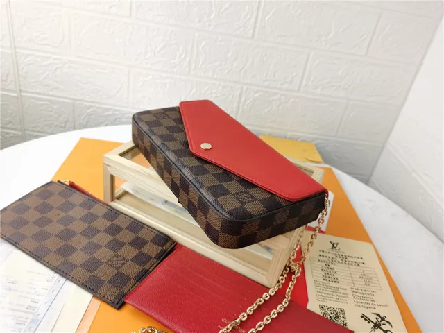 Louis Vuitton Pochette Accessoires भूरा लाल एन्वेलप-फ्लैप मोनोग्राम प्रिंट लंबा वॉलेट 6