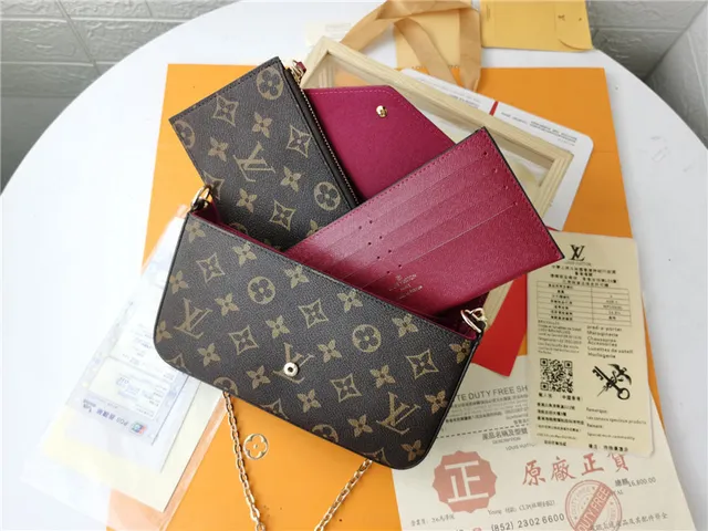 Louis Vuitton Pochette Accessoires भूरा लाल एन्वेलप-फ्लैप मोनोग्राम प्रिंट लंबा वॉलेट 20