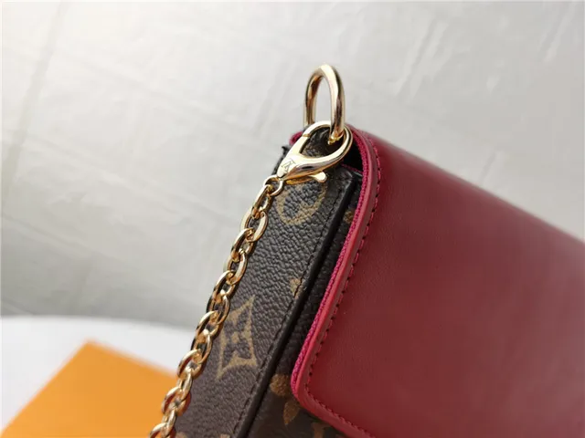 Louis Vuitton Pochette Accessoires भूरा लाल एन्वेलप-फ्लैप मोनोग्राम प्रिंट लंबा वॉलेट 21