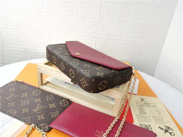 Louis Vuitton Pochette Accessoires भूरा लाल एन्वेलप-फ्लैप मोनोग्राम प्रिंट लंबा वॉलेट 22