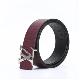 Louis Vuitton Cinturón Reversible Burdeos Negro Cuero Texturizado Granulado Cinturón
