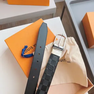 Cinto Louis Vuitton reversível Damier Graphite preto prata lona couro