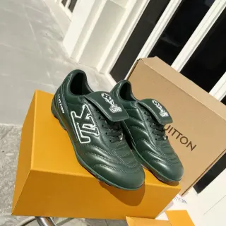 Louis Vuitton Run Away Green White Quilted Leather Upper Embroidered Logo Indoor Soccer Shoes