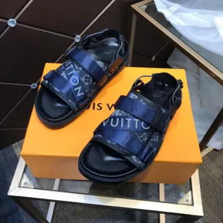 Louis Vuitton Run Away गहरी नेवी काली मल्टी-स्ट्रैप मोनोग्राम-प्रिंट वेबिंग काजुअल सैंडल्स