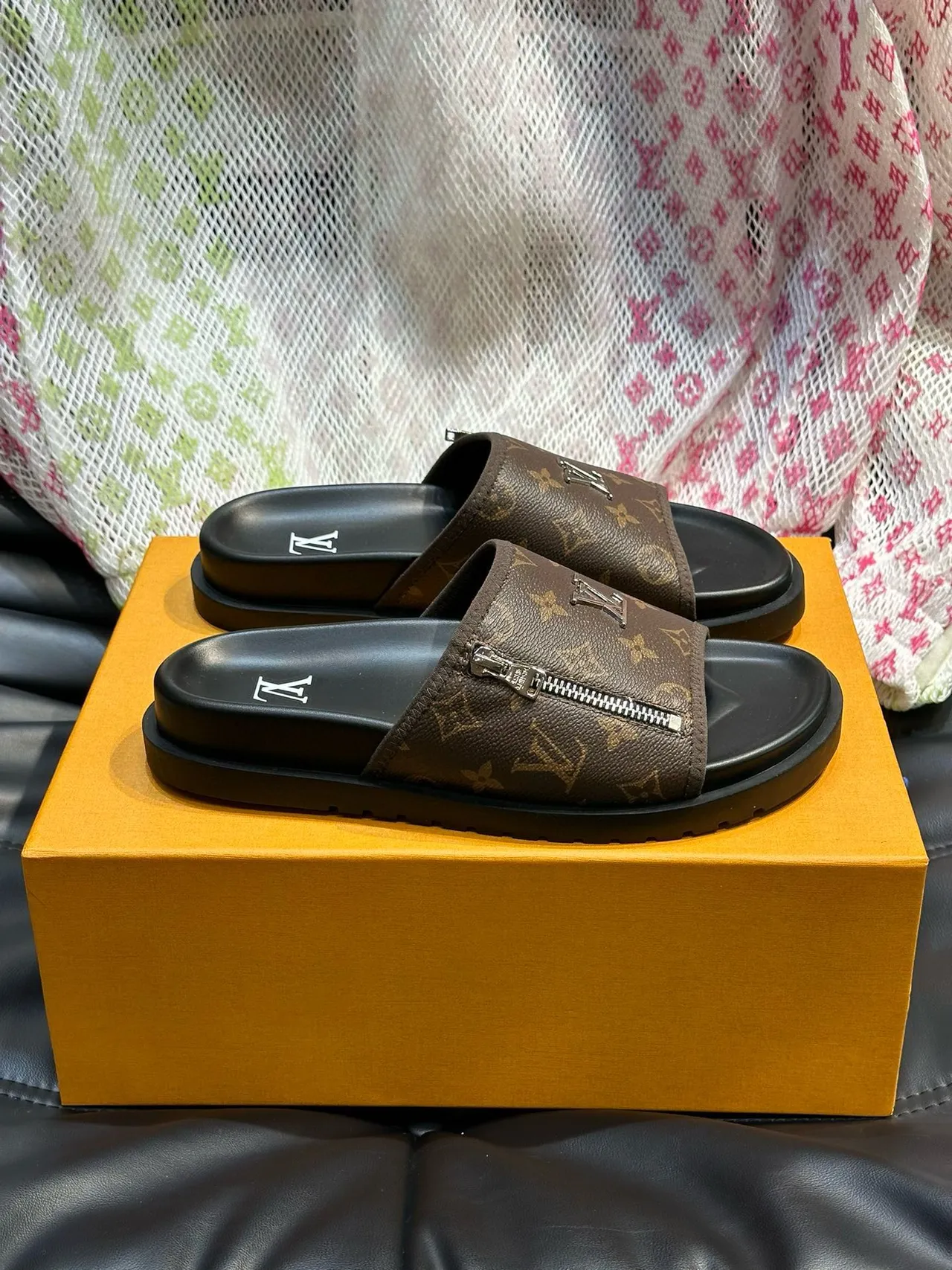 Louis Vuitton Run Away Slide Monogram Print Zipper Slippers 8