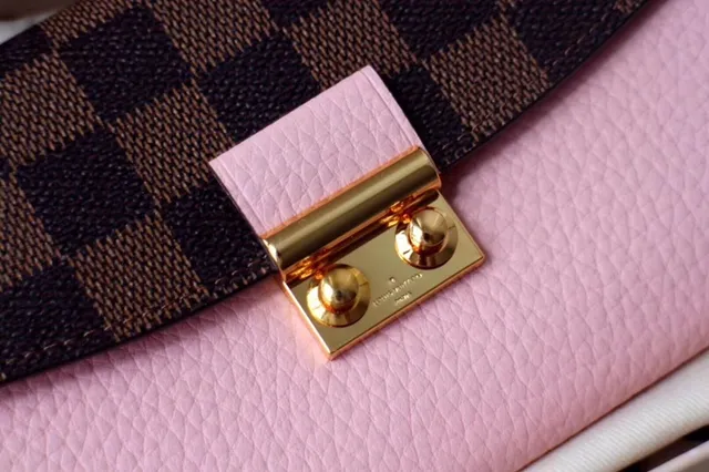 Louis Vuitton Sarah rojo marrón Damier Check lona solapa cuero suave cuerpo billetera larga 8