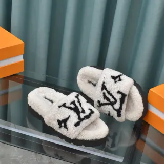 Louis Vuitton शियरलिंग स्लाइड सफेद काला स्लिपर्स