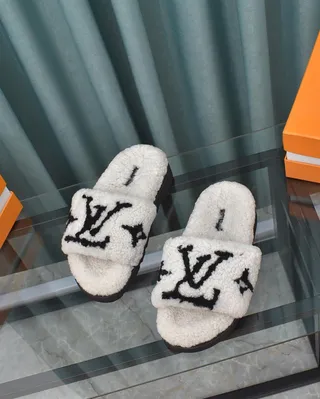 Louis Vuitton Shearling Slide White Black Slippers 8