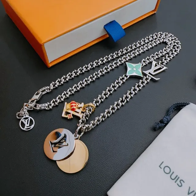 Louis Vuitton Silver Gold Multi-Charm Chain Necklace 3