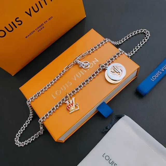 Louis Vuitton Silver Gold Multi-Charm Chain Necklace 7