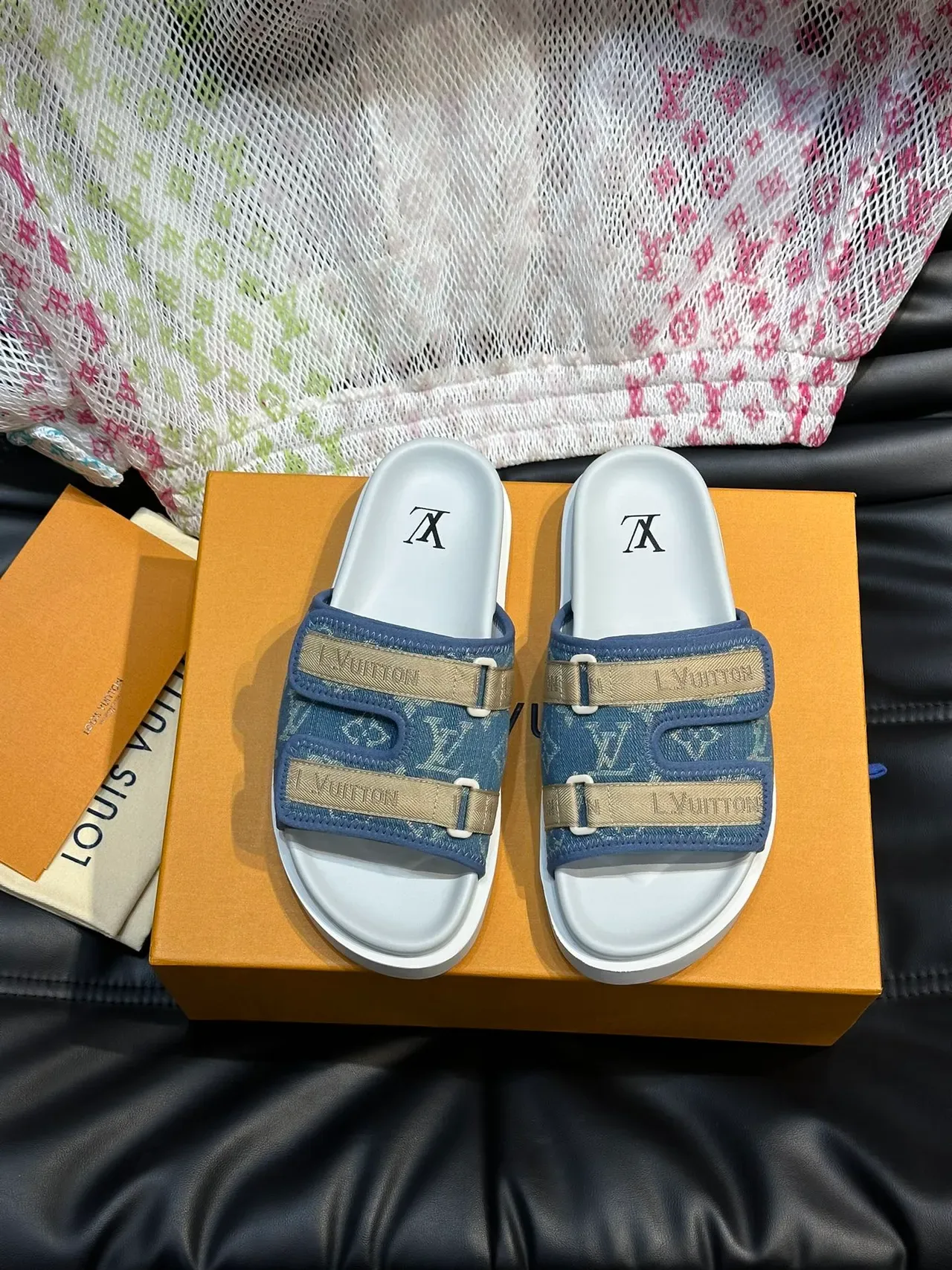 Louis Vuitton Slide 黑色米色 双带 印花 布鞋面 拖鞋 5