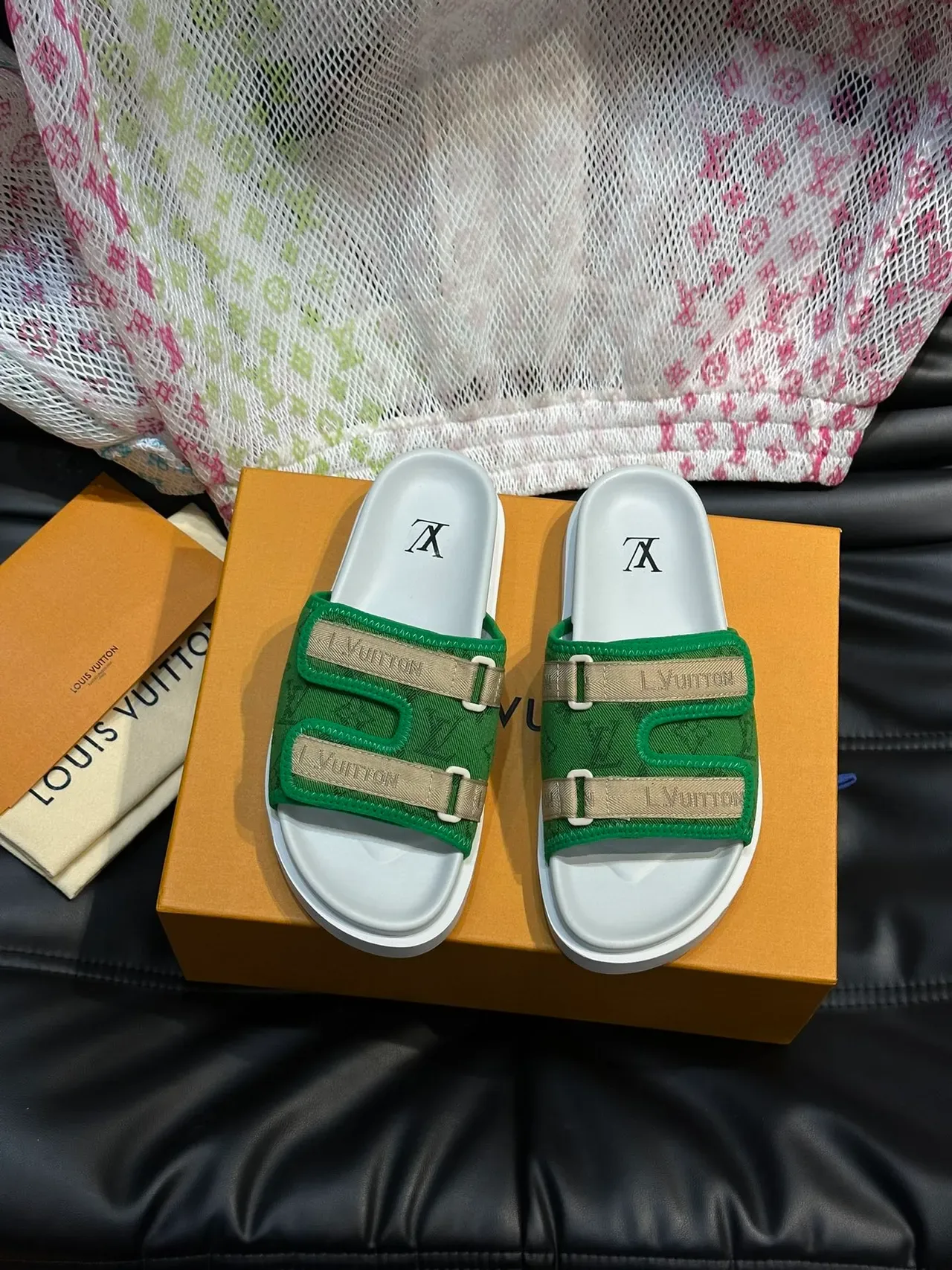 Louis Vuitton Slide 黑色米色 双带 印花 布鞋面 拖鞋 6