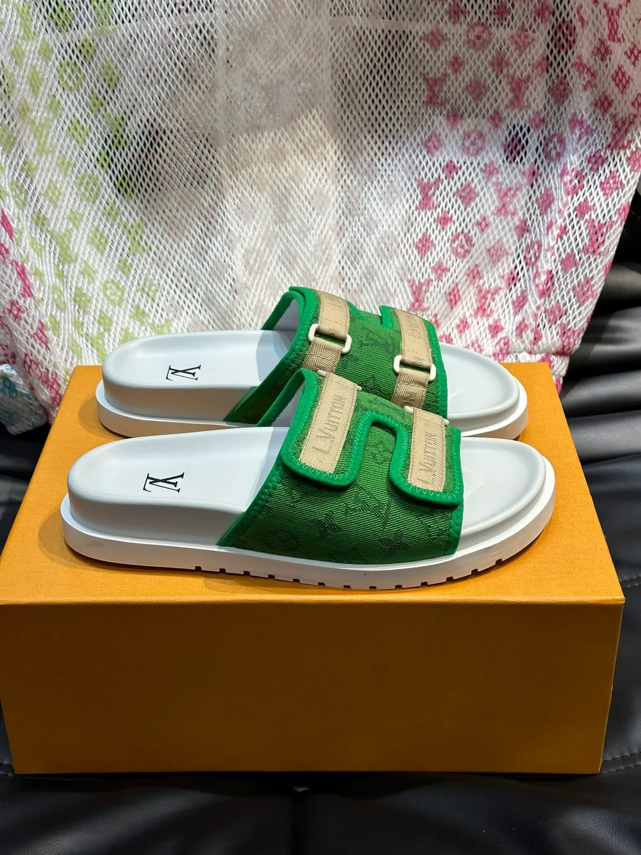 Louis Vuitton Slide 黑色米色 双带 印花 布鞋面 拖鞋 7