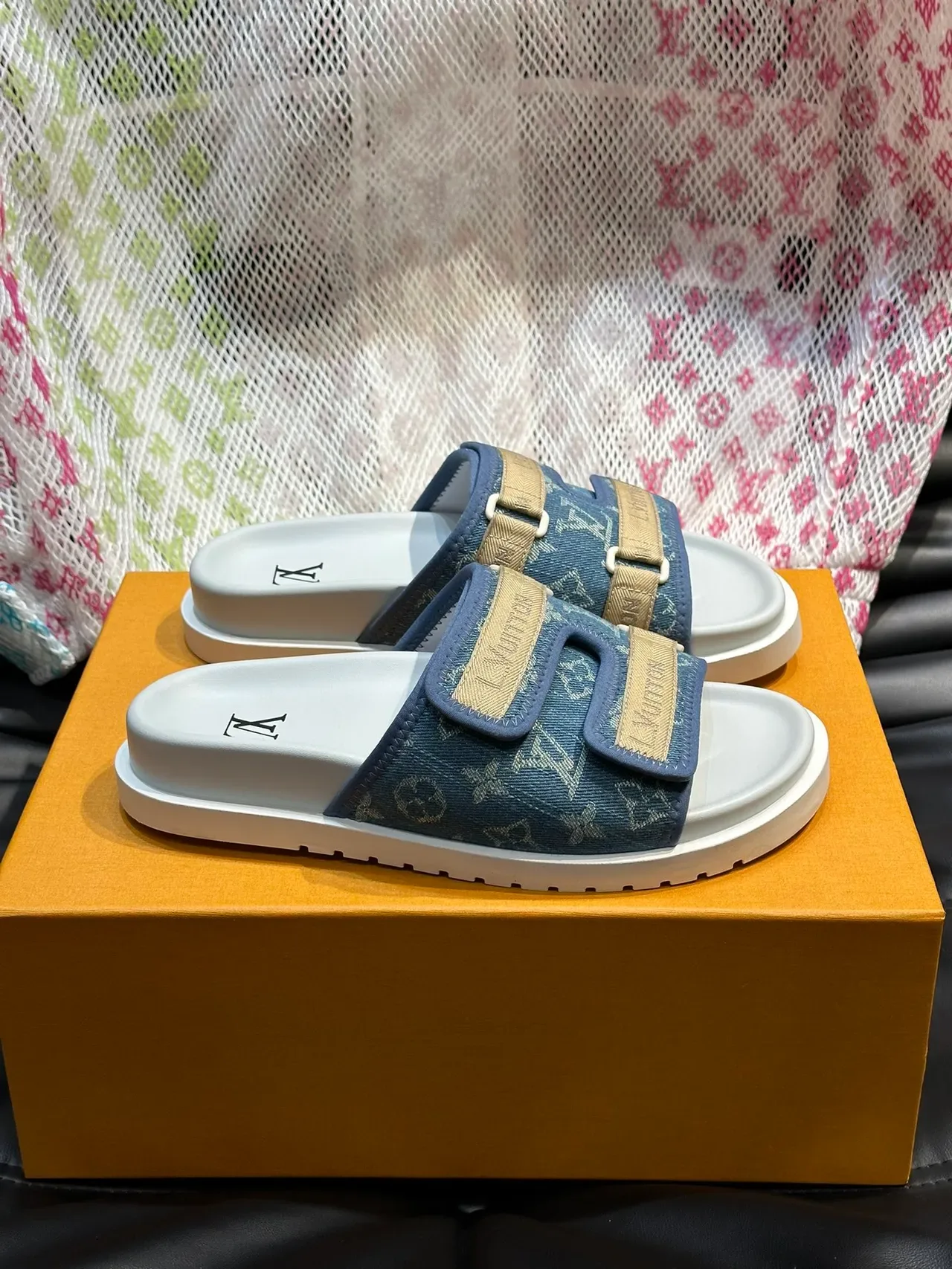 Louis Vuitton Slide 黑色米色 双带 印花 布鞋面 拖鞋 9