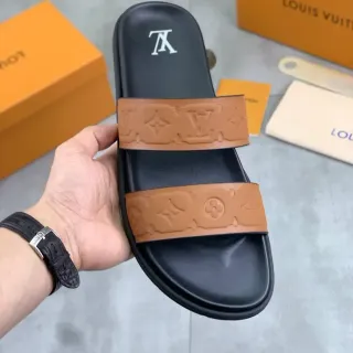 لويس فيتون شرائح أسود بني حزامين منقوش مونوغرام